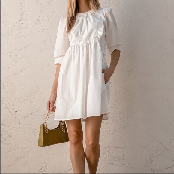 New Lulus White Cotton Babydoll Dress, Size Large - Picture 1 of 7